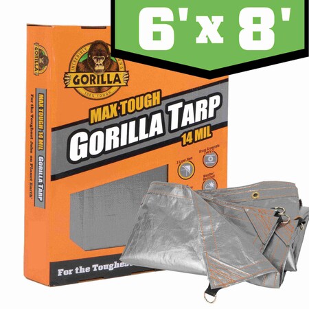 Gorilla Tarp Tarp, 6 ft x 8 ft, 14 mil, Silver, PE, Weather Resistant with UV Coating 97050